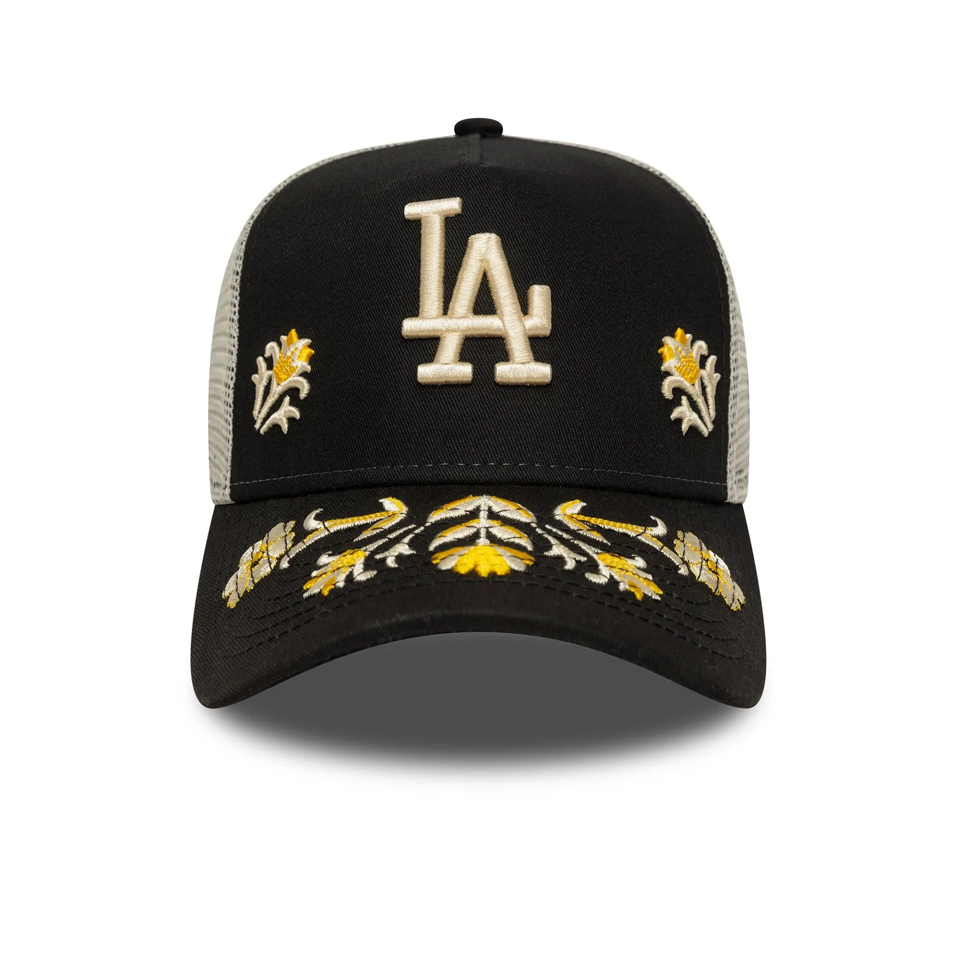 LA Dodgers MLB Floral Icon Black 9FORTY A-Frame Trucker Adjustable Cap - Image 2