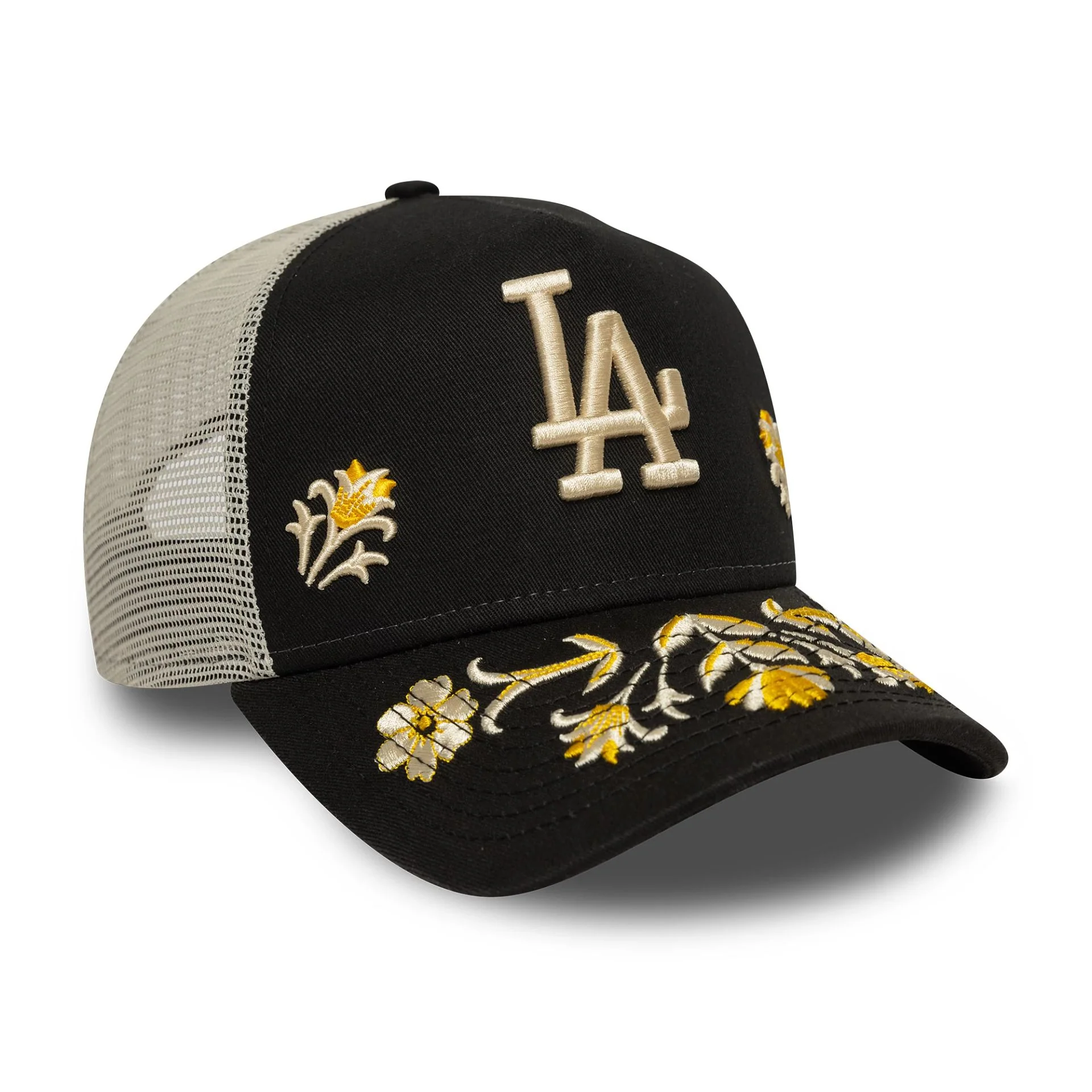 LA Dodgers MLB Floral Icon Black 9FORTY A-Frame Trucker Adjustable Cap - Image 3