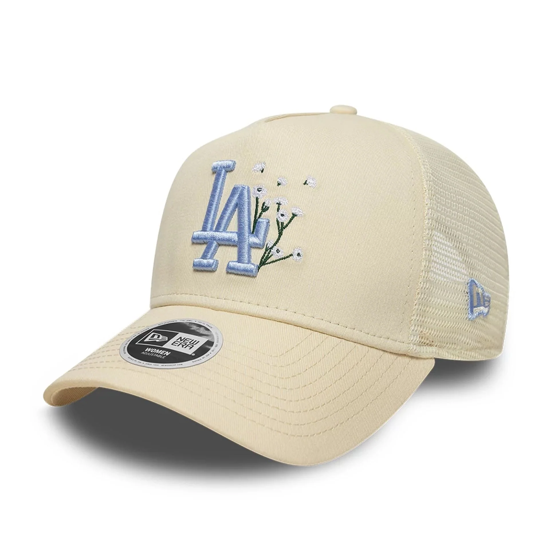 LA Dodgers Womens MLB Floral Light Beige 9FORTY A-Frame Trucker Adjustable Cap - Image 4