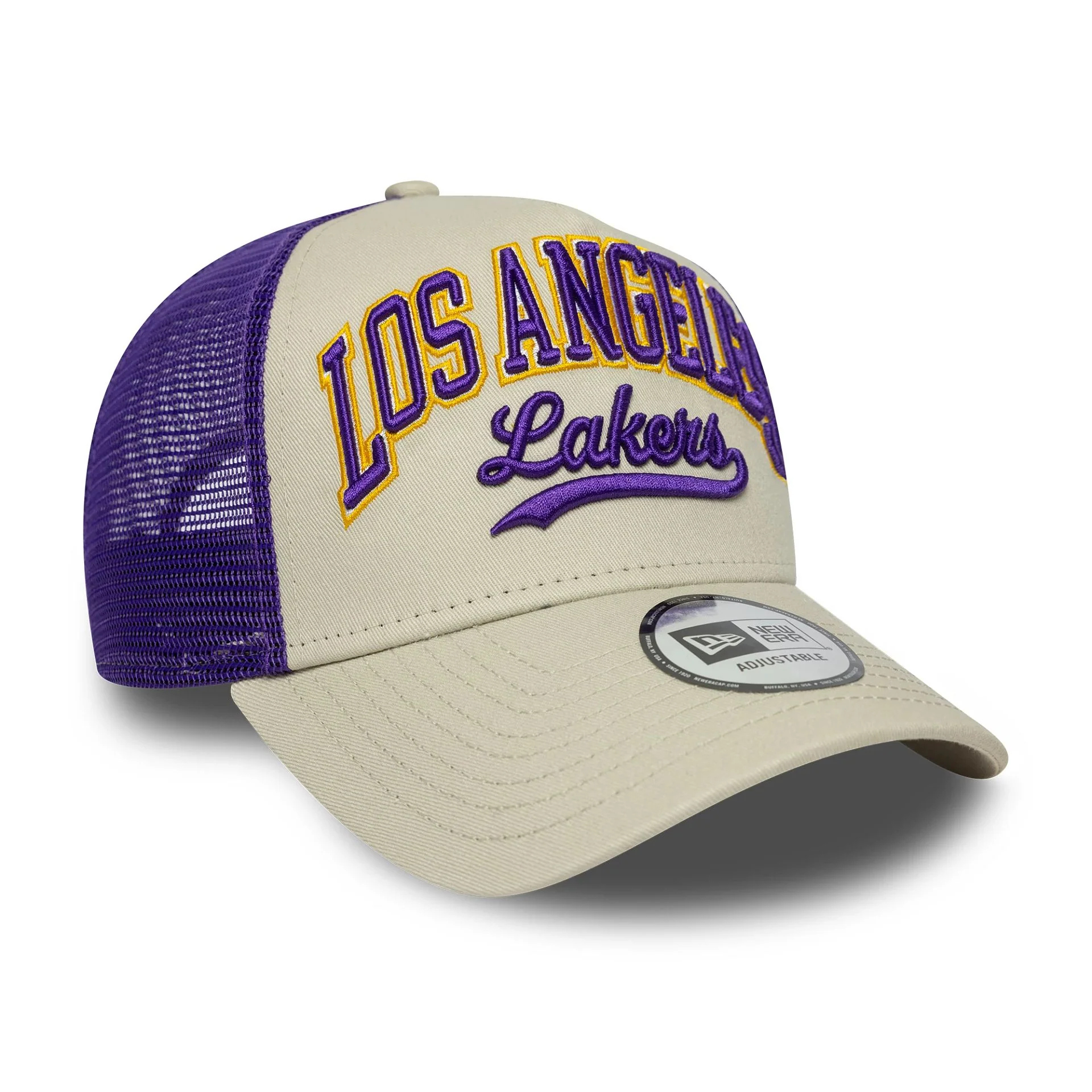 LA Lakers NBA Script Cream 9FORTY E-Frame Trucker Adjustable Cap - Image 3