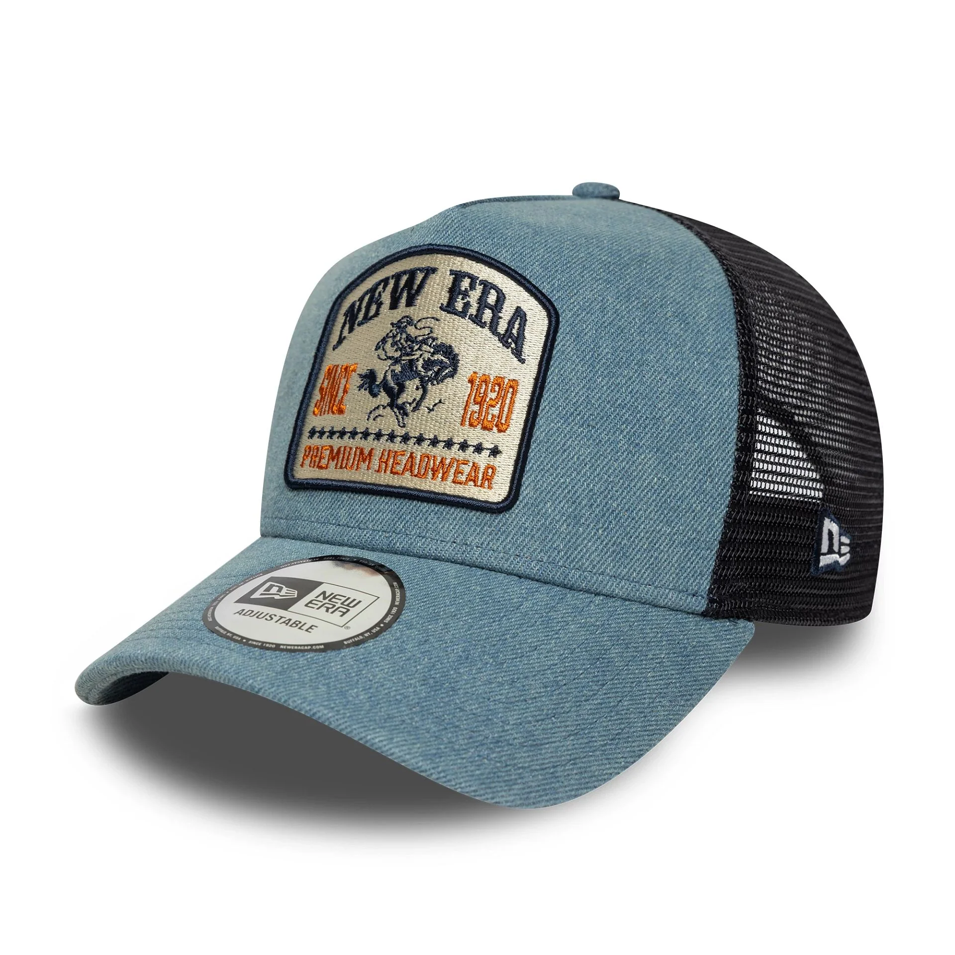 New Era Denim Patch Pastel Blue 9FORTY A-Frame Trucker Adjustable Cap - Image 5