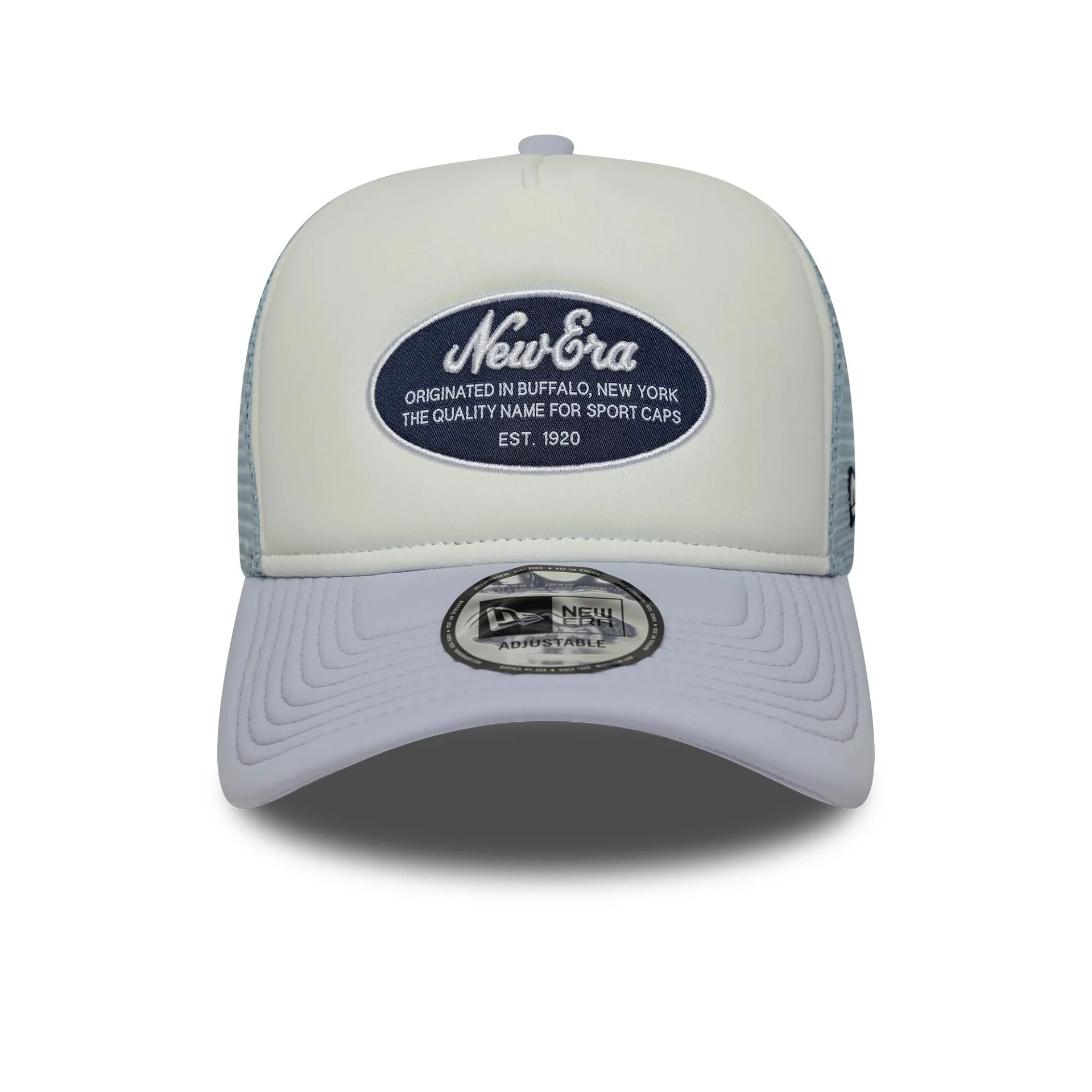New Era Oval Foam Patch Pastel Blue 9FORTY A-Frame Trucker Adjustable Cap - Image 2
