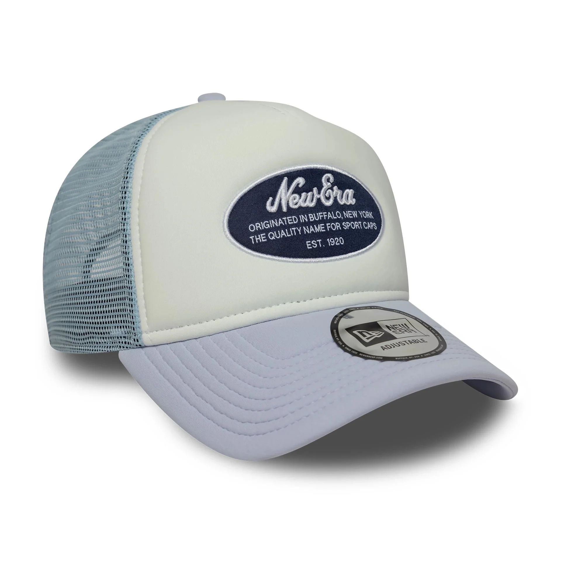 New Era Oval Foam Patch Pastel Blue 9FORTY A-Frame Trucker Adjustable Cap - Image 3