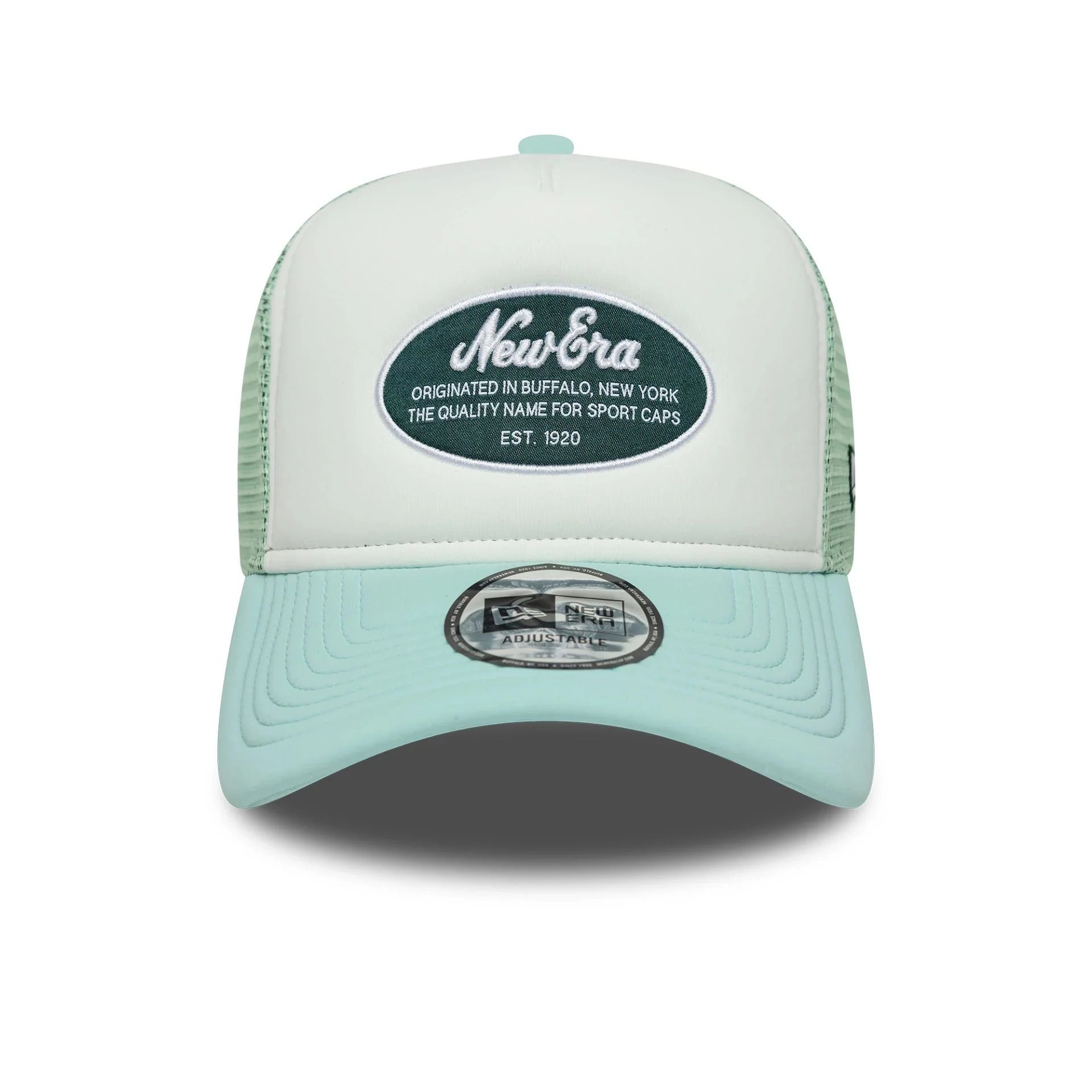 New Era Oval Foam Patch Pastel Green 9FORTY A-Frame Trucker Adjustable Cap - Image 2