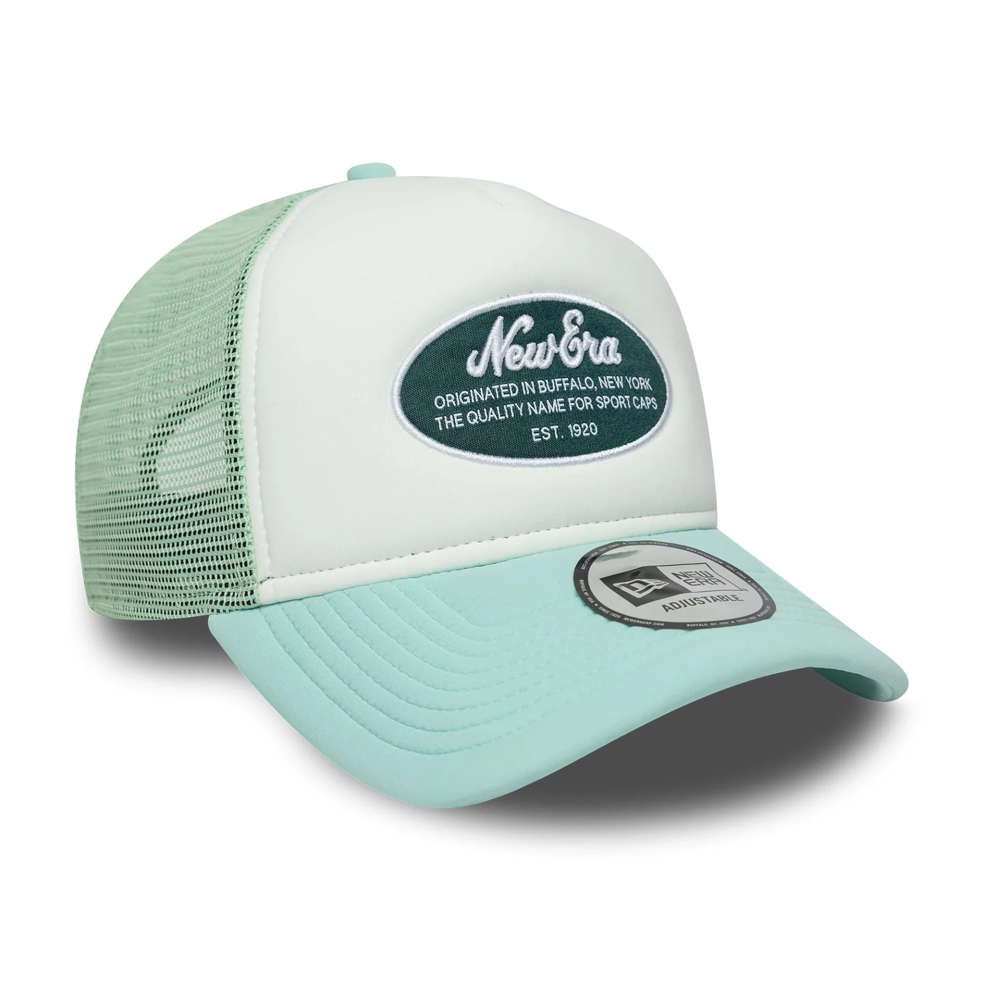 New Era Oval Foam Patch Pastel Green 9FORTY A-Frame Trucker Adjustable Cap - Image 3