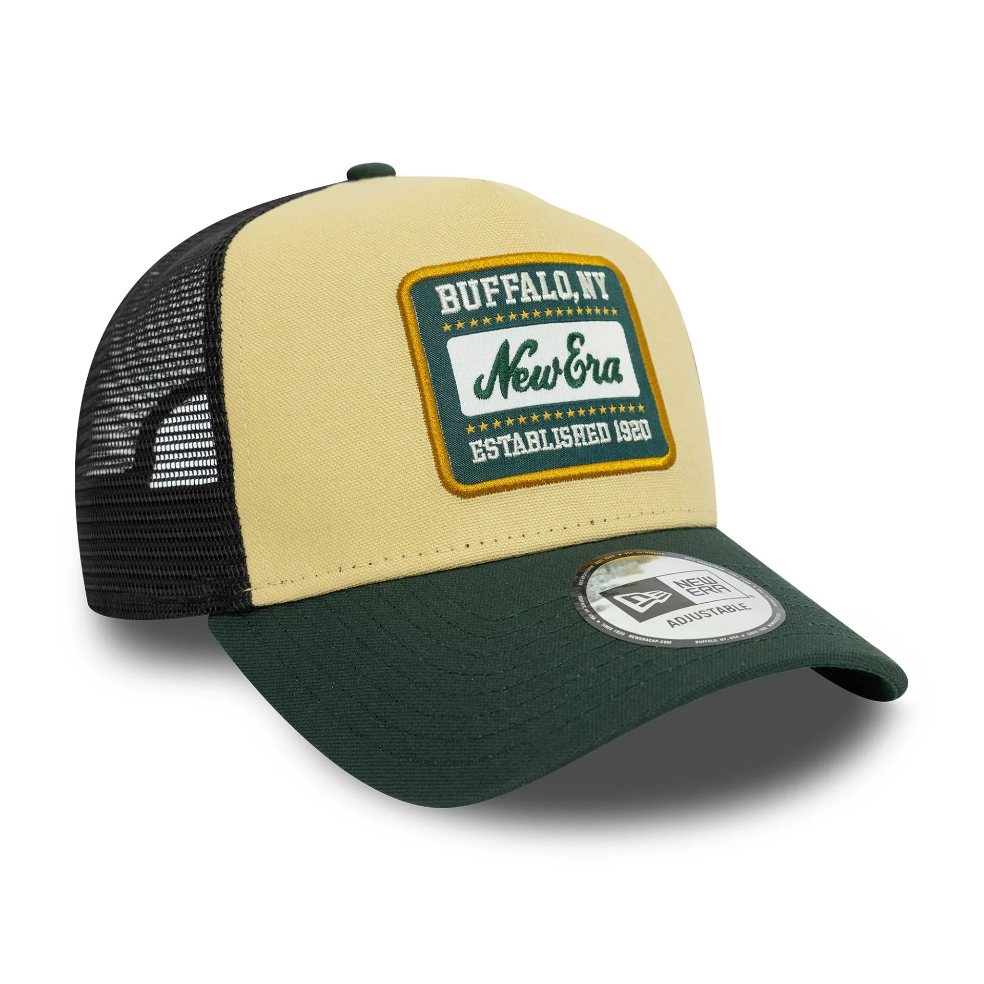 New Era Patch Cotton Canvas Cream 9FORTY A-Frame Trucker Adjustable Cap - Image 3