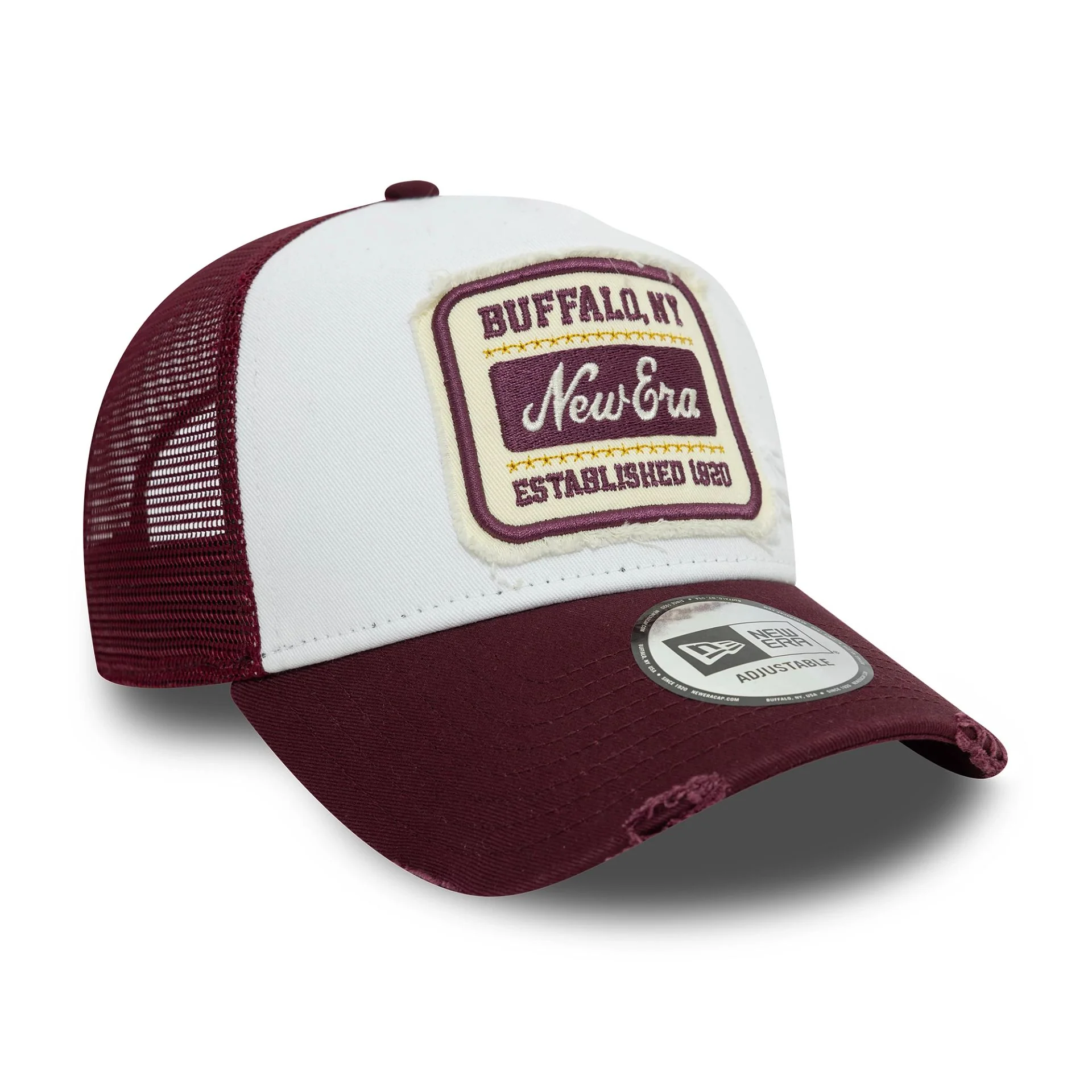 New Era Patch Distressed Dark Red 9FORTY A-Frame Trucker Adjustable Cap - Image 2