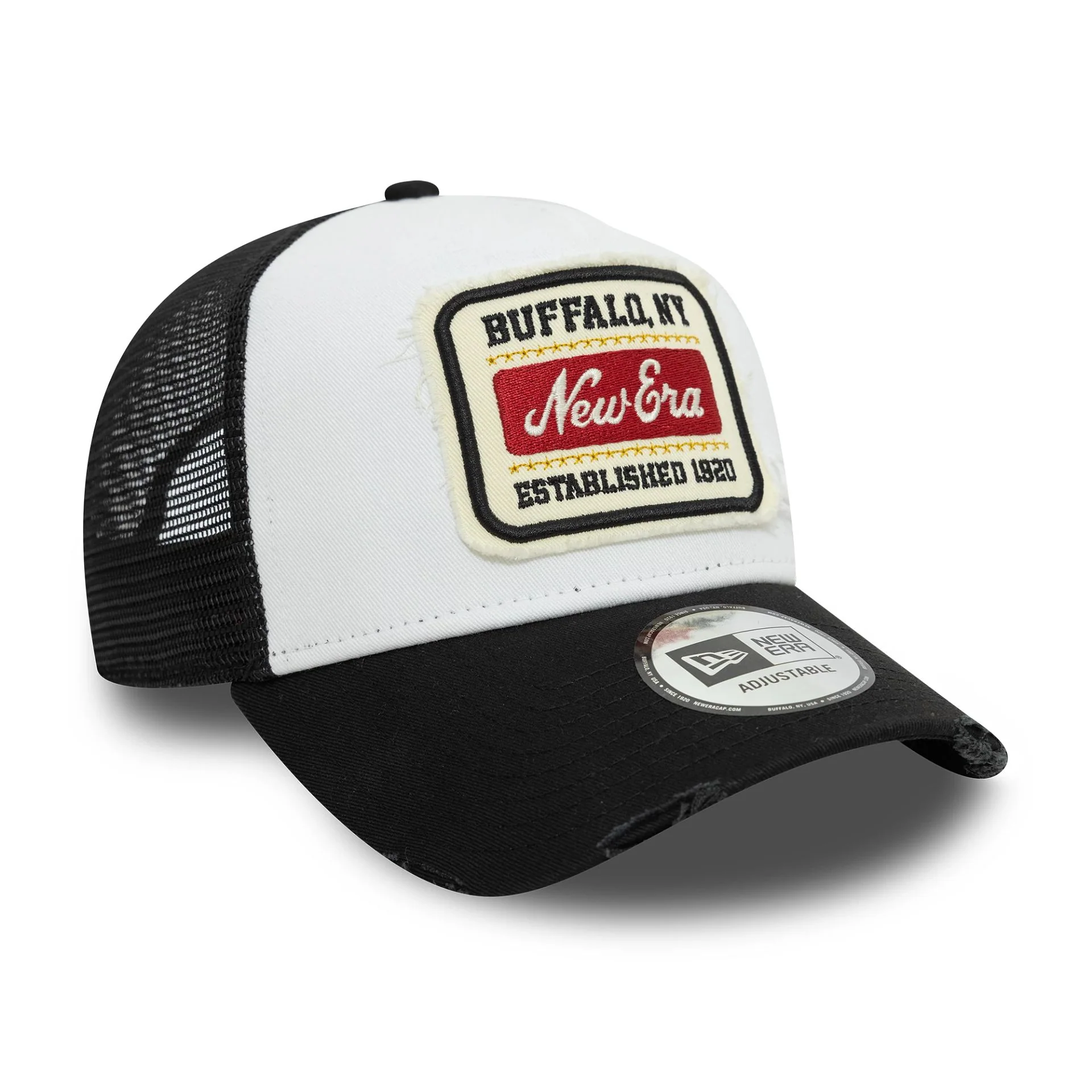 New Era Patch Distressed White & Black 9FORTY A-Frame Trucker Adjustable Cap - Image 3