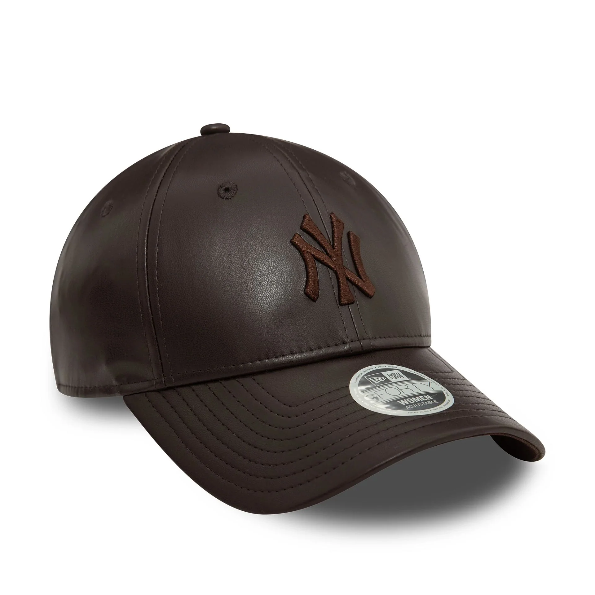 New York Yankees Womens Midi PU Dark Brown 9FORTY Adjustable Cap - Image 3