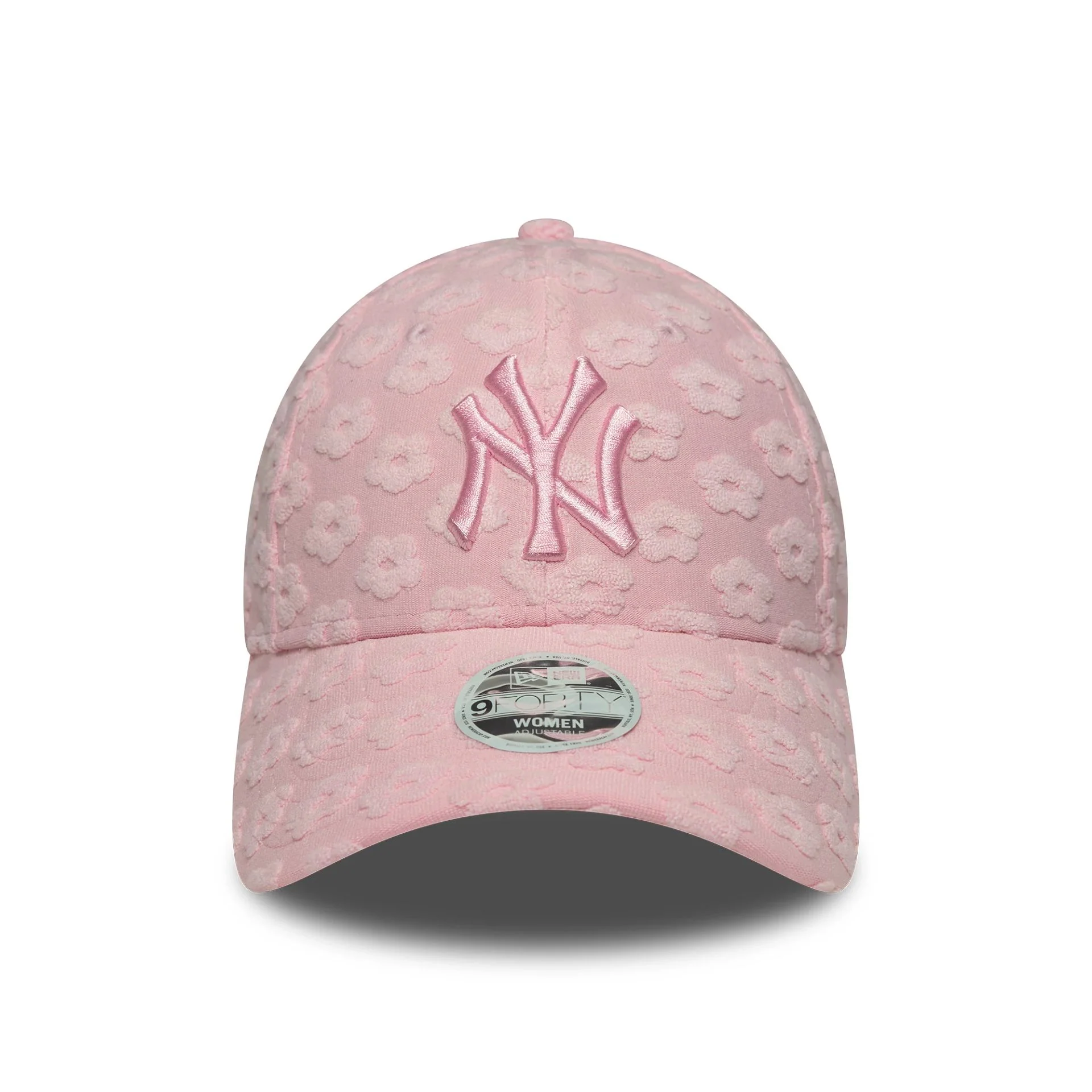 New York Yankees Womens MLB Floral Towelling Pastel Pink 9FORTY Adjustable Cap - Image 2