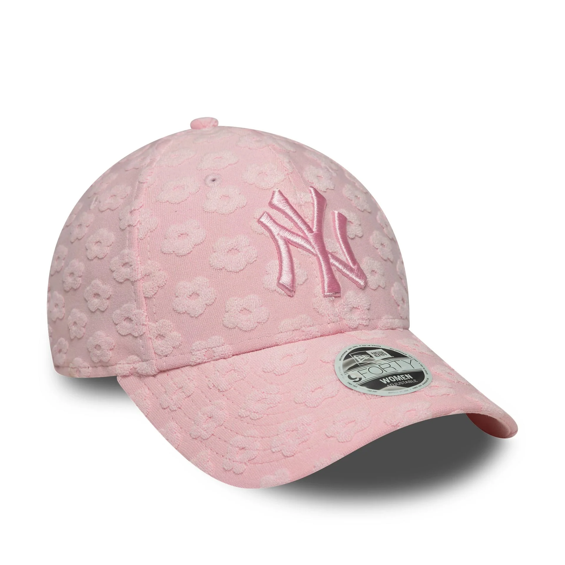 New York Yankees Womens MLB Floral Towelling Pastel Pink 9FORTY Adjustable Cap - Image 3